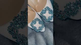 Manolo Blahnik Hangisi Wedding Shoes These white satin pumps with light blue crystals are gorgeous [upl. by Anirb]