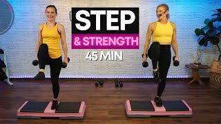 TOTAL BODY STEP AND STRENGTH WORKOUT WITH WEIGHTS CARDIO AND STRENGTH [upl. by Stamata]