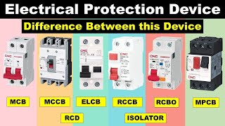 Difference between MCB MCCB ELCB RCCB RCBO RCD And MPCB  why we use this device [upl. by Etnahc434]