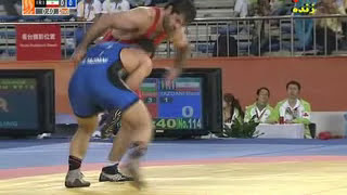 Reza Yazdani IRI VS Kurban Kurbanov UZB in 2010 Asian Games رضا یزدانی و قربان قربانوف [upl. by Orteip]