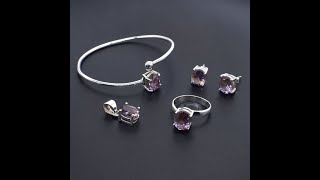 Ametrine Gemstone 925 Sterling Silver Jewelry Set  Earrings Ring Pendant amp Bangle [upl. by Collins]