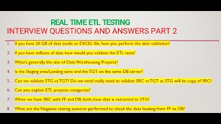 ETL Testing  Real Time ETL Testing Interview Questions and Answers Part 2  ETL Testing QampA [upl. by Dagna408]