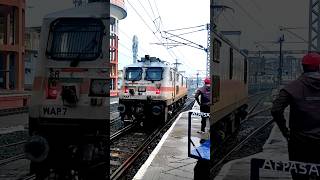 Single wap7 locomotive at station 🚂 locomotive wap7 station ytshorts shyamhembram [upl. by Acire]