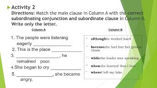 English 5 Q1 W6 Compose clear and coherent sentences Using Subordinate and Coordinate Conjunctions [upl. by Tobey]