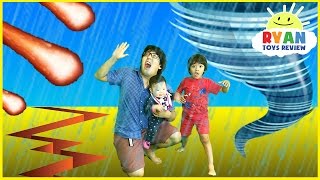 NATURAL DISASTER SURVIVAL Family Fun Kids Pretend Playtime Ryan ToysReview [upl. by Gnes]