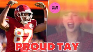 Watch PROUD Taylor Swift REACT to Travis Kelce’s RECORDMAKING Chiefs touchdown against Broncos [upl. by Arramahs]