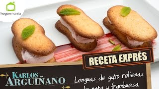 Receta Exprés Lenguas de gato rellenas de nata y frambuesa [upl. by Borszcz]