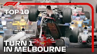 Top 10 Turn 1 Tangles in Melbourne  Australian Grand Prix [upl. by Reggis]