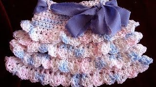 crochet RUFFLED SKIRT how to diy make it any size baby to adult swing skirt shells [upl. by Radborne]