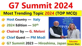 G7 SUMMIT 2024  G7 Summit 2024 MCQ  PM Modi  Meloni  Summits 2024 current affairs [upl. by Airolg]