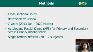 23462 Operative Outcomes of Autologous Fascial Slings AFS for Primary and Secondary Stress Ur [upl. by Nyrad861]