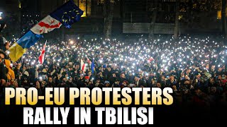 TBILISI GEORGIA  ProEU protesters rally in Georgia’s capital as second week of protests starts [upl. by Kaylyn]