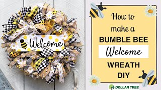 Spring BUMBLE BEE WELCOME WREATH DIY DECOR  Mesh Bumblebee Daisy Wreath  Dollar Tree HOME Ideas [upl. by Ellenwad]