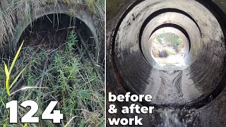 Unclogging A Culvert From The Beaver Dam  Manual Beaver Dam Removal No124 [upl. by Ylatan]