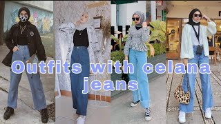 Inspirasi OOTD hijab bawahan celana jeans  trend ootd [upl. by Dryden915]