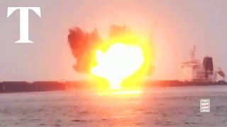 Yemens Houthis launch missile attack sinking ship in the Red Sea [upl. by Asssilem446]