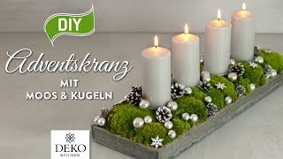 DIY länglicher Adventskranz mit Moos amp Kugeln How to Deko Kitchen [upl. by Marlowe]