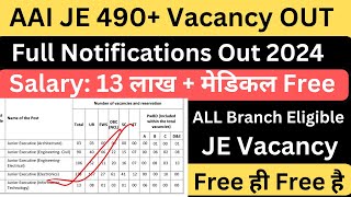 Big Update AAI JE 490 New Vacancy Notifications out  13 Lakh Salary  All Branch Eligible  JE [upl. by Getter]