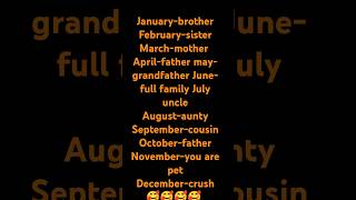 January brother February sister March boyfriend April girlfriend may cousin June full family [upl. by Dnomra]