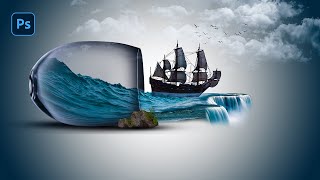 Photo Manipulation in Photoshop  Sea in Glass Photo Manipulation  Photoshop Tutorials  BID IT Lab [upl. by Ehgit779]