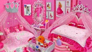 Build Pink Princess Dollhouse  Barbie Doll Dress up  Miniature Makeup [upl. by Dayir]