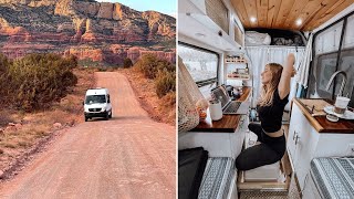 VAN TOUR of the CAMPERVAN SHE BUILT to TRAVEL AMERICA 🇺🇸  Space for 3 with UNIQUE BED EXTENSION [upl. by Koah]