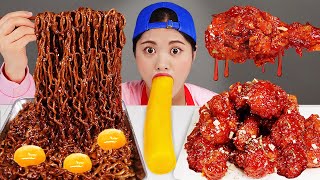 Mukbang Fried Chicken 직접 만든 짜파게티 양념치킨 먹방 DONA 도나 [upl. by Zapot]