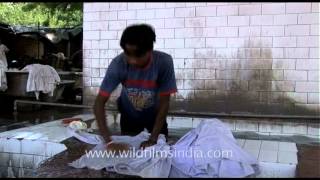 Washer man washing clothes in Dhobhi ghat [upl. by Schmitt572]