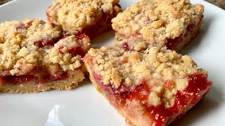 Strawberry Rhubarb Crumble Bars Recipe [upl. by Asenev368]