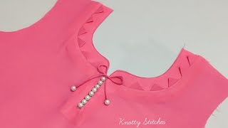 Easy and Stylish Neck Design for plain kurti cutting and stitching Neck Design [upl. by Natsirt]