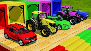 TRANSPORTING FIVE COLOR DODGE LAMBORGHINI VOLKSWAGEN CHARGER MINI RIGITRAC Farming Simulator 22 [upl. by Bonina]