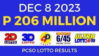 Lotto Result December 8 2023 9pm PCSO [upl. by Bushey]