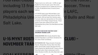 U16 USYNT Training Camp Press Release November 1219 2023 Brett Phan [upl. by Brogle]