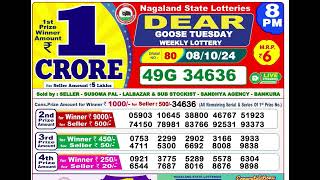 NAGALAND DEAR LOTTERY SAMBAD EVENING 8 PM RESULT TODAY 08102024 [upl. by Clayborn]