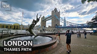 🇬🇧 London Thames Path Walk  Canary Wharf to Tower Bridge  4K HDR [upl. by Gregor]