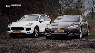 Porsche Cayenne S EHybrid versus Tesla Model S 85 [upl. by Dahaf709]