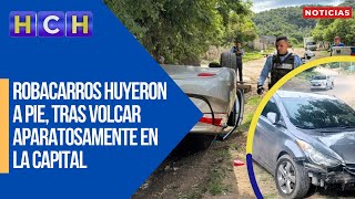 En tenaz persecución policial robacarros huyeron a pie tras volcar aparatosamente en la capital [upl. by Ahsaf]