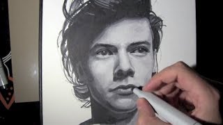 Harry Styles Zeichnung mit Filzstiften  ONE DIRECTION   Online Zeichnen Lernen [upl. by Ardnahs]