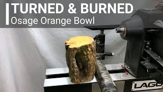 Woodturning  Osage Orange Natural Edge Bowl with Scorched Rim [upl. by Oakman]