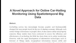 A Novel Approach for Online Car Hailing Monitoring Using Spatiotemporal Big Data [upl. by Enella]