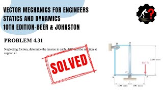 Solved Problem 431  Determine the tension in cable ABD and the reaction at support C [upl. by Leruj]