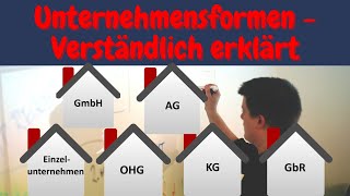 Unternehmensformen einfach erklärt  Rechtsformen Einzelunternehmen OHG KG GbR GmbH AG [upl. by Anirahs45]