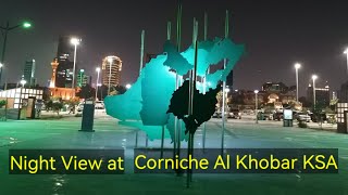 Night view of Corniche Al Khobar Saudi nightwalk [upl. by Ynamrej]