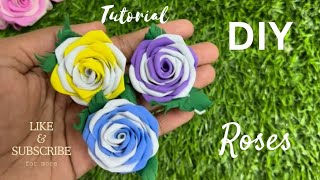 Two colour Home made rose 🌹How to make a rose from foamiran quickly and easilydiy diyflower [upl. by Ohara]