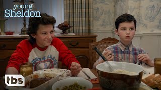 Young Sheldon The Cooper Family Sits Down For Family Dinner Season 1 Episode 1 Clip  TBS [upl. by Nedloh]