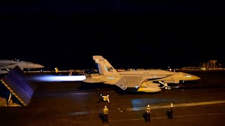 Carrier Air Wing 2 Conducts NightTime Flight Operations Aboard USS Carl Vinson CVN 70 [upl. by Ainahtan]