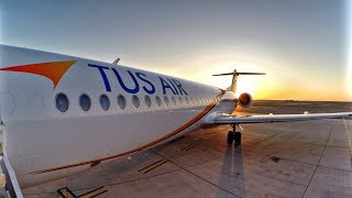 TUS Air Fokker 100 Takeoff from LCA  ENGINE SOUND  Boarding Startup Takeoff  amp Cockpit View [upl. by Nivle]