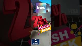 hey banco pagando con tu tarjeta obtienes el 25 de CASHBACK en CINEPOLIS [upl. by Ahsiemac334]