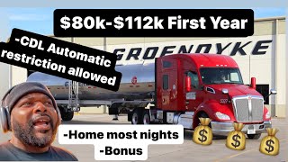 Groendyke is paying 112k and home most nights amp ALLOWS Automatic Restriction CDL‼️😳💰 Trucking [upl. by Nimzaj]