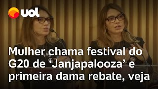 Janja se irrita com fala sobre Janjapalooza e rebate mulher no G20 vídeo mostra momento [upl. by Parsaye]